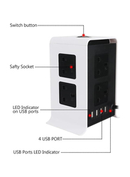 Tower Power Strips Surge Protector Extension Leads 2M/9.8ft Overload Protection with 8 Way Outlets, White