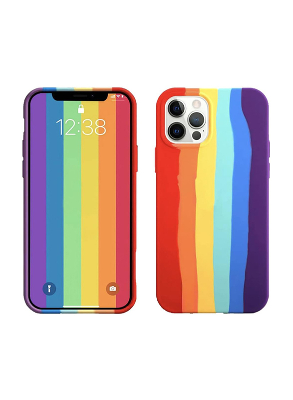 Apple iPhone 12 Pro Max 6.7-inch Rainbow Silicone Gel Shockproof Slim Hard Shell Soft Microfiber Liner Many Colours Mobile Phone Case Cover, Multicolour