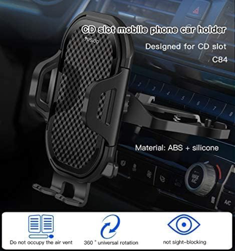 Yesido Universal Car Phone Holder CD Slot Port Flexible Design Mount Bracket Silicone for All Smartphone, Black