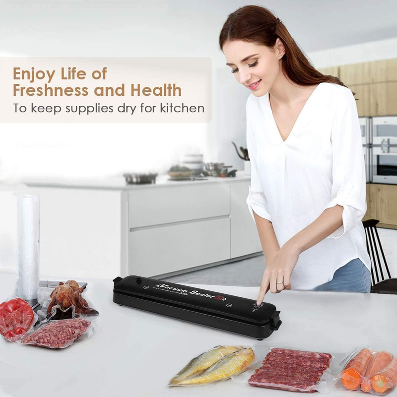 Automatic Food Vacuum Sealer Machine with 10 Sealing Bags, Black