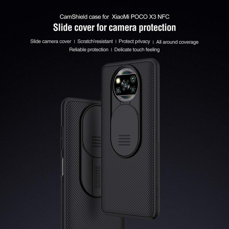 Nillkin Xiaomi Poco X3 Slim Stylish Slip Shockproof Protective NFC Case Cover with Slide Camera Cover, Black