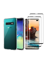 Samsung Galaxy S10 Plus Transparent Reinforced Corners TPU Mobile Phone Case Cover with 2-Piece Premium Tempered Glass Screen Protector, Clear