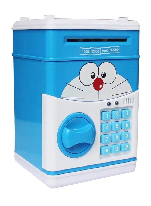 R H Lifestyle Doremon Cartoon ATM Piggy Bank with Password, Blue/White