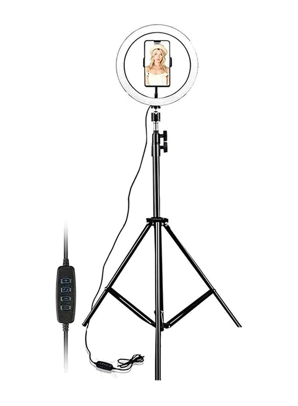 10-Inch Selfie Ring Light with 210CM Tripod Stand Including Phone Holder Ring Light for iPhone, Android, Black