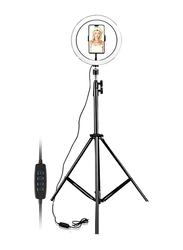 10-Inch Selfie Ring Light with 210CM Tripod Stand Including Phone Holder Ring Light for iPhone, Android, Black