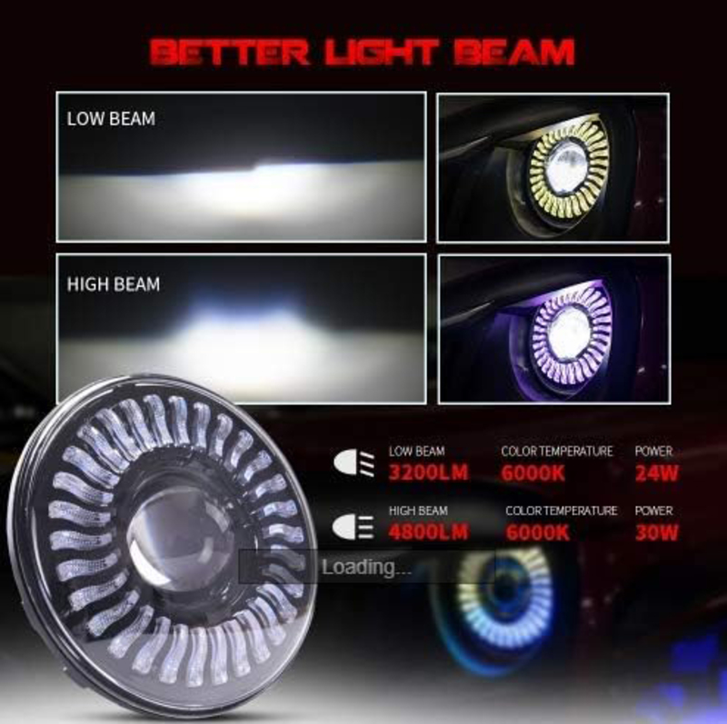 Toby's Halo Angel Eyes DRL Dual Beam Headlight for Jeep Wrangler JK, 7 Inch, Multicolour