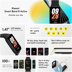 Xiaomi Smart Band 8 Active 1.47 Inch Fitness Tracker, GPS, Black