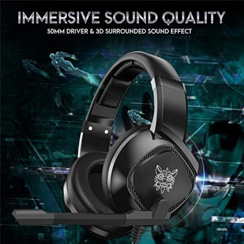 Onikuma 3.5mm 7DSurround Stereo Noise Cancellation LED Light Wired Gaming Headset with Mic, Black