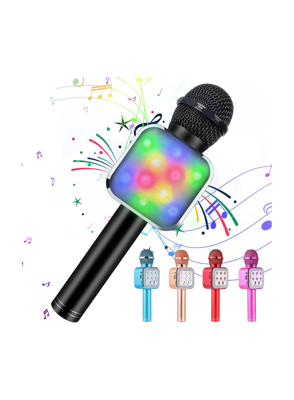 Kidwill 5-in-1 Portable Handheld Karaoke Mic Speaker Player Recorder Wireless Bluetooth Karaoke Microphone with LED Lights for Kids, Black