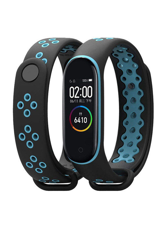 Injoy Newest Sports Durable TPU Silicone Replacement Wristband Anti-Off Waterproof Bracelet Strap Band for Xiaomi Mi Band 4, Black/Blue