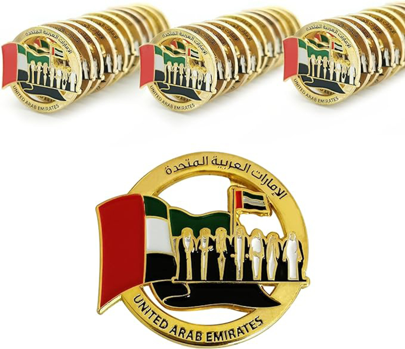 Unique Design UAE National Day Lapel Pin Gold Plated Badge 2ith Magnetic Attachment, 20 Pieces, Multicolour