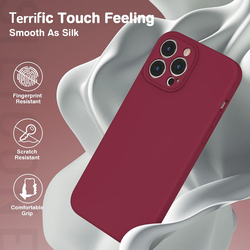 Apple iPhone 13 Pro 6.1-inch 2021 Silicone Slim Thin Durable Liquid Gel Rubber Mobile Phone Case Cover with Integrated Camera Lens Protector, Wine Red