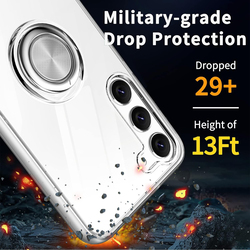 Dosanlues Samsung Galaxy S23 Military Grade Drop Protection Slim Lightweight 360° Ring Holder Kickstand Non-Slip Soft TPU Magnetic Mount Mobile Phone Case Cover, Clear