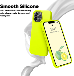 Otofly Apple iPhone 13 Pro Liquid Silicone Slim Protective Shockproof Anti-Scratch Microfiber Lining Mobile Phone Case Cover, Fluorescent Yellow