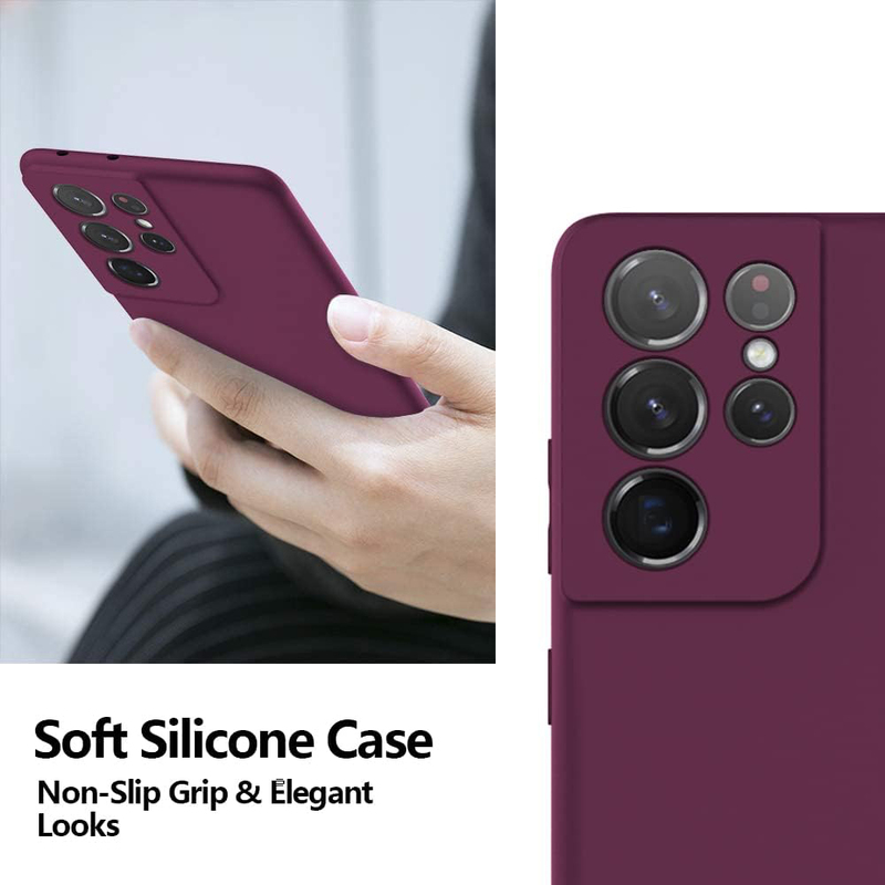 X-Level 6.8-inch Samsung Galaxy S21 Ultra (2021) Dynamic Series Ultra-Thin Soft Silicone Gel Rubber Shockproof Anti-Scratch Mobile Phone Case Cover with Microfiber Lining Cushion, Wine Red