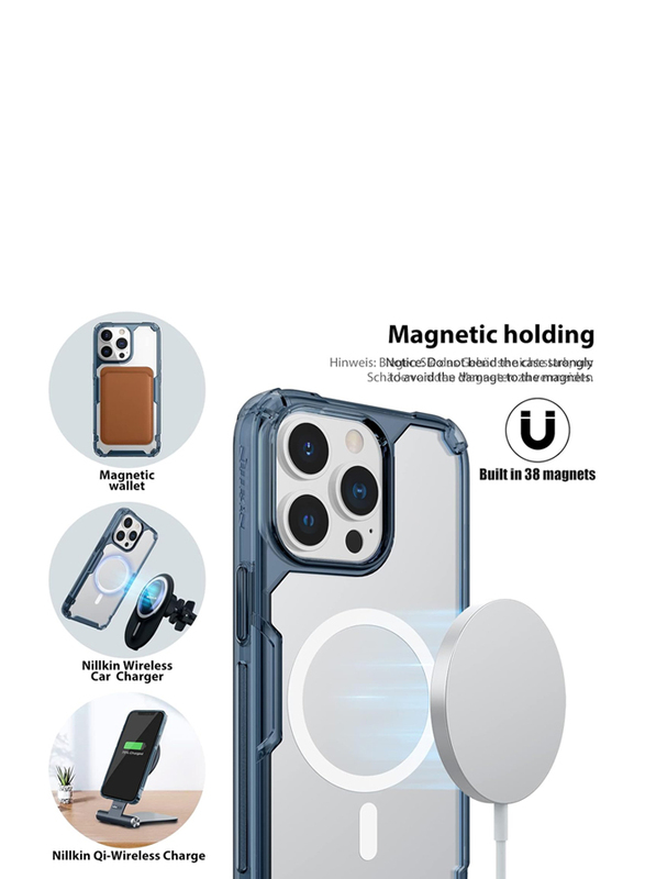 Nillkin Apple iPhone 13 Pro Max Magnetic MagSafe Not Yellowing Mobile Phone Case Cover with Built-in Magnet Circle and Military Grade Shockproof, Blue