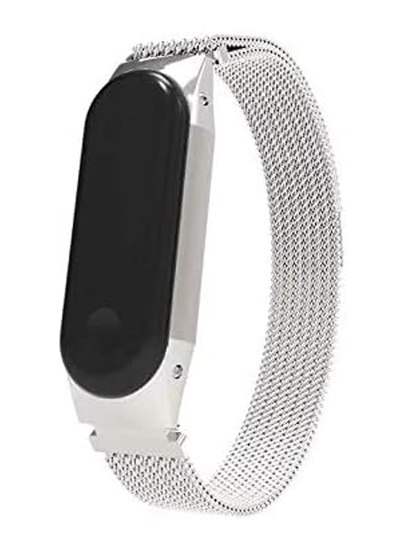 Replacement Bracelet Stainless Steel Milanese Loop Magnet Strap for Xiaomi Mi Band 3, Silver