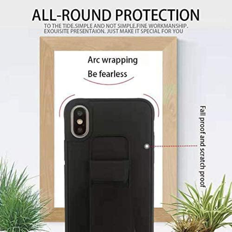 Apple iPhone 12/iPhone 12 Pro Wristband Bracket Stand Support Magnet Car Holder Full Protective Soft PU Mobile Phone Case Cover, Gray