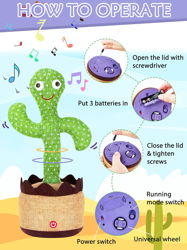 2022 Latest Dancing Cactus Voice Activated Reboot Talking Cactus Baby Toys, Green