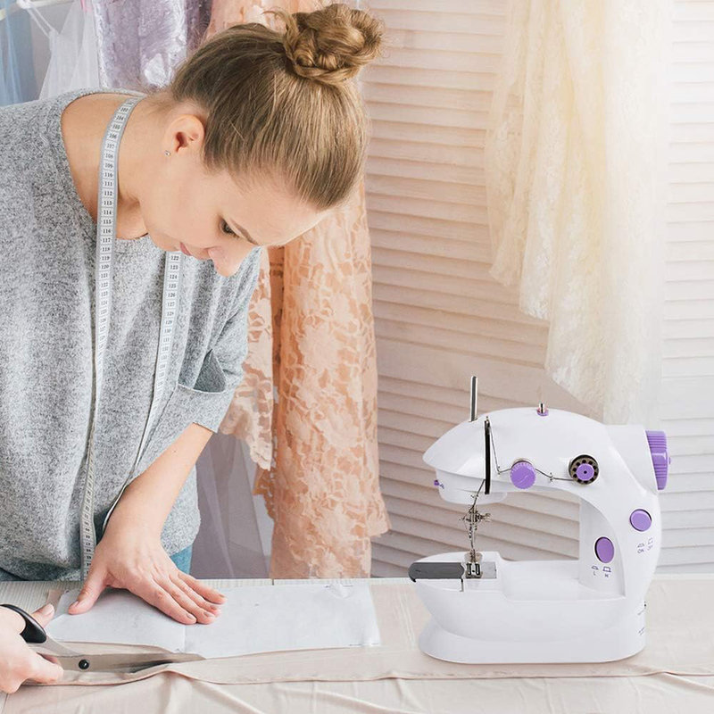 Portable Household Mini Sewing Machine, Purple/White