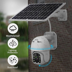 Wifi Solar Power Security 3MP Ip Ptz Human Detection Outdoor Waterproof Camera with Battery, White