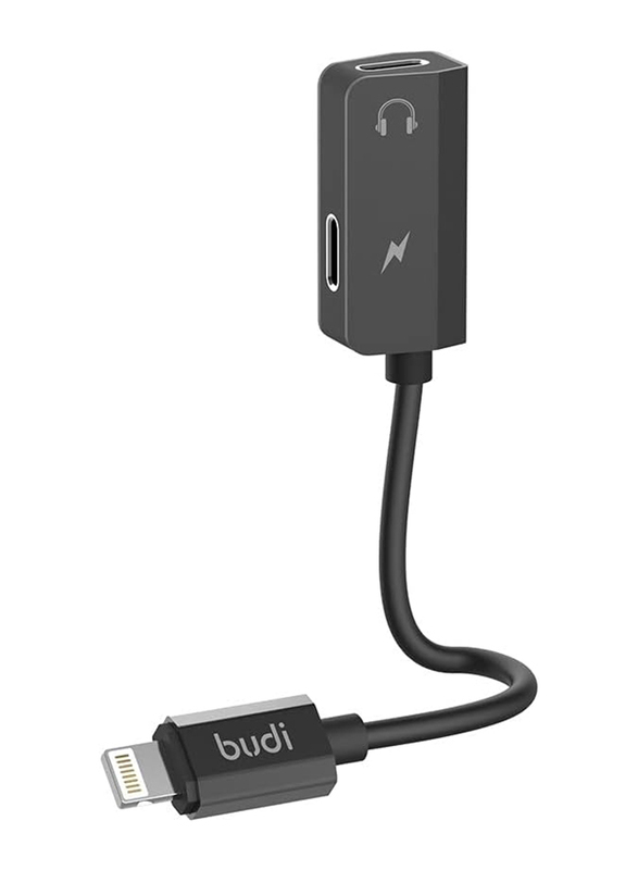 Budi 4-in-1 Adaptor, Lightning to Dual Lightning for Smartphones/Tablets, Black