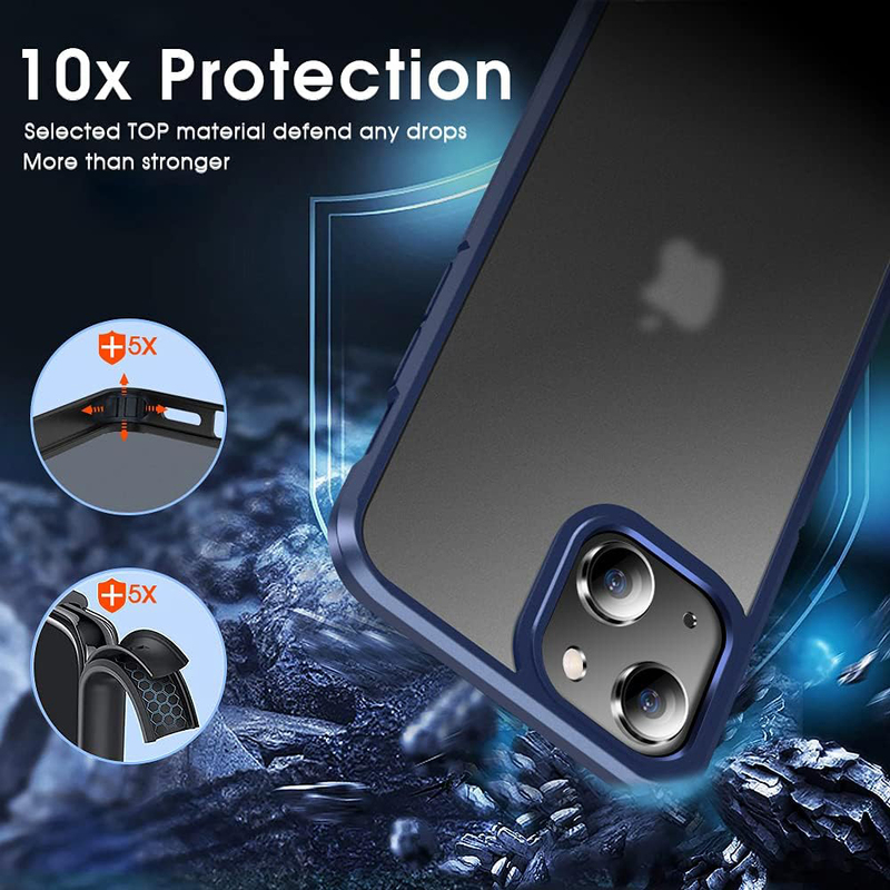 X-Level Apple iPhone 13 Protective Military Grade Drop Protection Frosted Translucent Anti-Drop Hard PC Slim Thin Mobile Phone Case Cover with Soft Silicone Edge, Blue