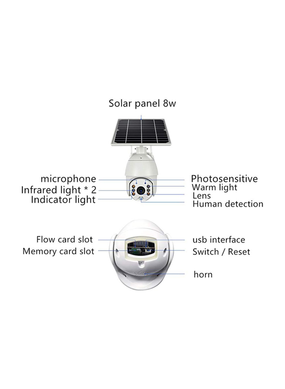 WANGXL 1080p Solar Energy Dome WiFi Ip Camera with Mobile Phone Control, 355 Degree Rotation Cloud Storage, Motion Tracker, Microphone & SD, White