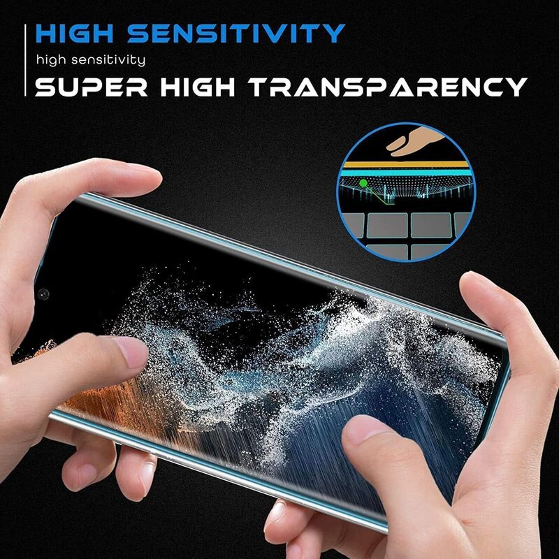 Samsung Galaxy S22 Ultra 5g HD Ultrasonic Fingerprint Support 3D Curved, Scratch Resistant, Bubble-Free 2 x Tempered Glass Screen Protector + 2 x Camera Lens Protector, Clear