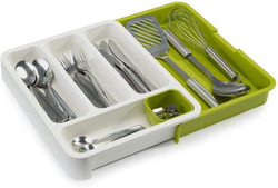 Kitchen Drawers Organizer Adjustable for Spoons, Off White/Green