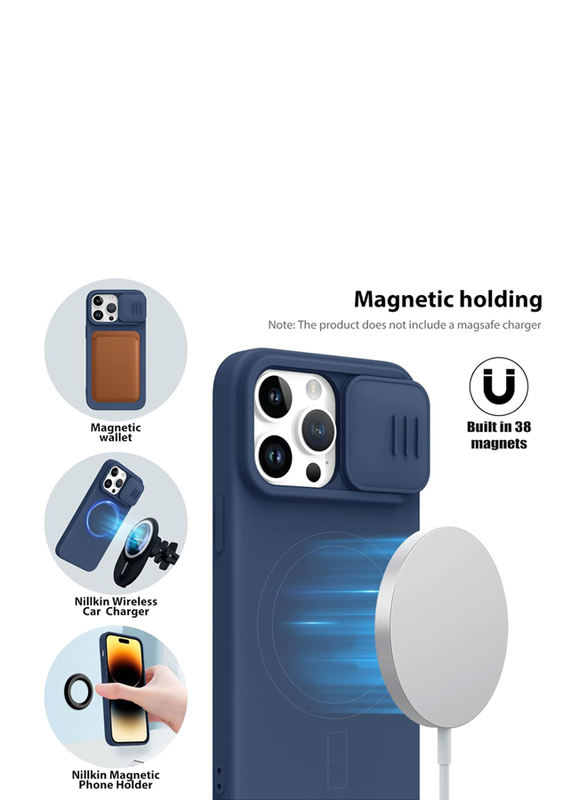 Nillkin Apple iPhone 14 Pro Cam Shield Silky Magnetic Silicone Mobile Phone Case Cover, Blue