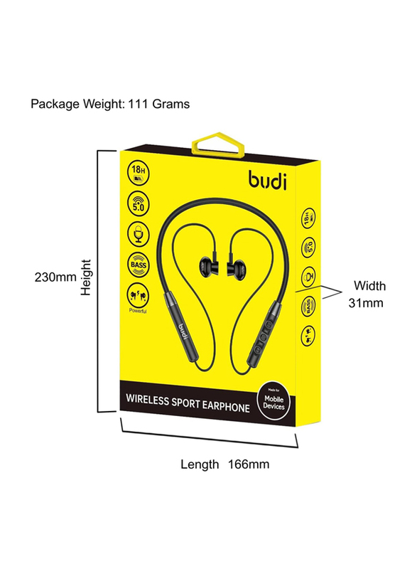 Budi 5.0 Bluetooth In-Ear Wireless Sport Earphone, Black