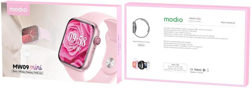 Modio MW09 Mini 36mm Smartwatch with 2 Pair Straps for Women, Pink