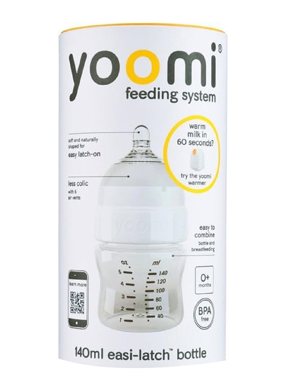 Yoomi Anti-Colic Baby Feeding Bottle, 140ml, Clear/Yellow