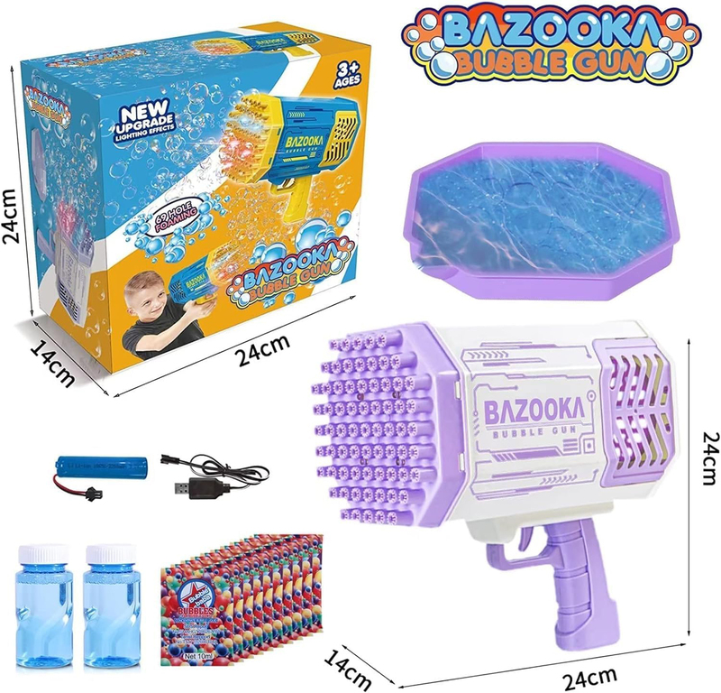 Bubble Gun-Bazooka Launcher Bubble Machine with Colorful Lights, Ages 3+