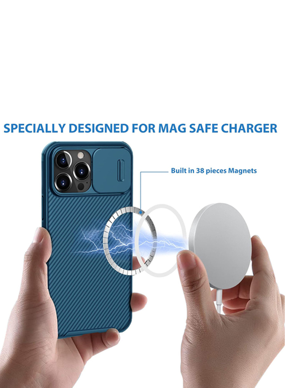 Nillkin Apple iPhone 13 Pro Max Magnetic Mag-Safe CamShield Pro Mobile Phone Case Cover with Camera Slide Cover, Blue