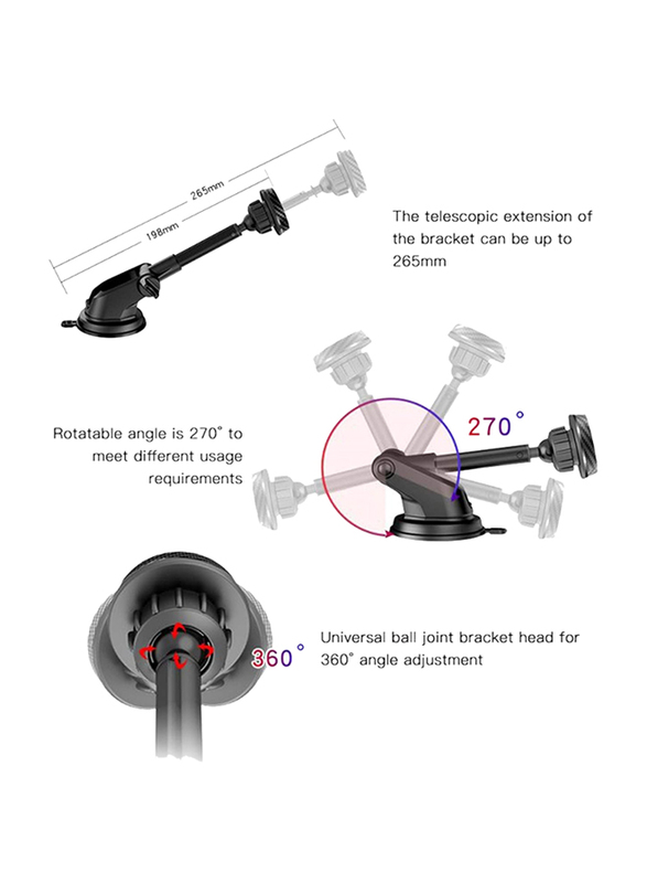 Yesido Universal Magnetic Retractable Car Holder, C67, Black