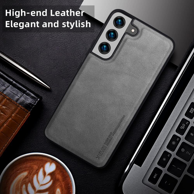 X-level Samsung Galaxy S22 5G Anti-Scratch Premium PU Leather Soft TPU Bumper Shockproof Protective Mobile Phone Case Cover, Grey