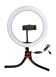 10-inch LED Selfie Ring Light with Flexible Rod & Aluminium Ball Head Cell Phone Holder, Black