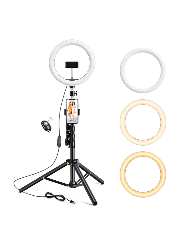 

Generic 10.2-Inch Selfie Ring Light with Tripod Stand & 2 Phone Holders, Black