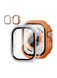 Slim Guard Bumper Full Coverage Hard PC Protective Thin Case Cover with Tempered Glass Screen Protector for Apple iWatch Ultra 49mm, 2 Pieces, Orange/Clear