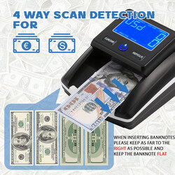 Portable Counterfeit Bill Detector Rechargeable 4 Way Direction USD & EUR Bill Checker Machine, Black