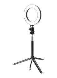 Dimmable Wide Dimming Range LED Ring Fill-In Light Tripod for Camera Photo Studio Selfie Photography, Black