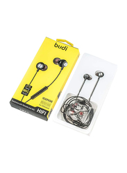 Budi In-Ear Wired Music Sport Earphone and Headphone with Metal Case Stereo, Black