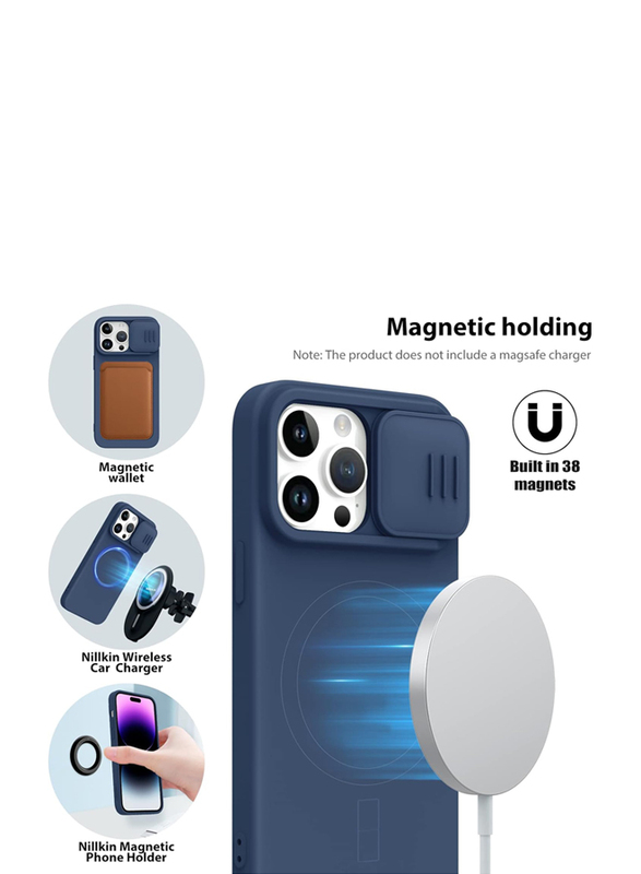 Nillkin Apple iPhone 14 Pro Max 6.1 Inches Silky Magnetic Silicon Shock Absorbent Protective Mobile Phone Case Cover, Navy