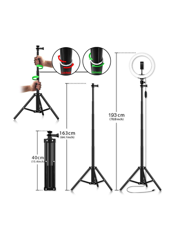 12-inch Tripod Selfie Ring Light Full Kit with 76.7-inch Extendable Tripod Stand for Smartphones and Tablets, Black/White