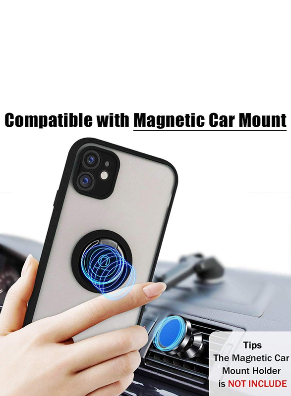 Apple iPhone 11 Pro Max Shock Absorption Anti-Scratch Anti-Yellow PC Mobile Phone Case Cover with 360°Rotating Ring Holder, Black