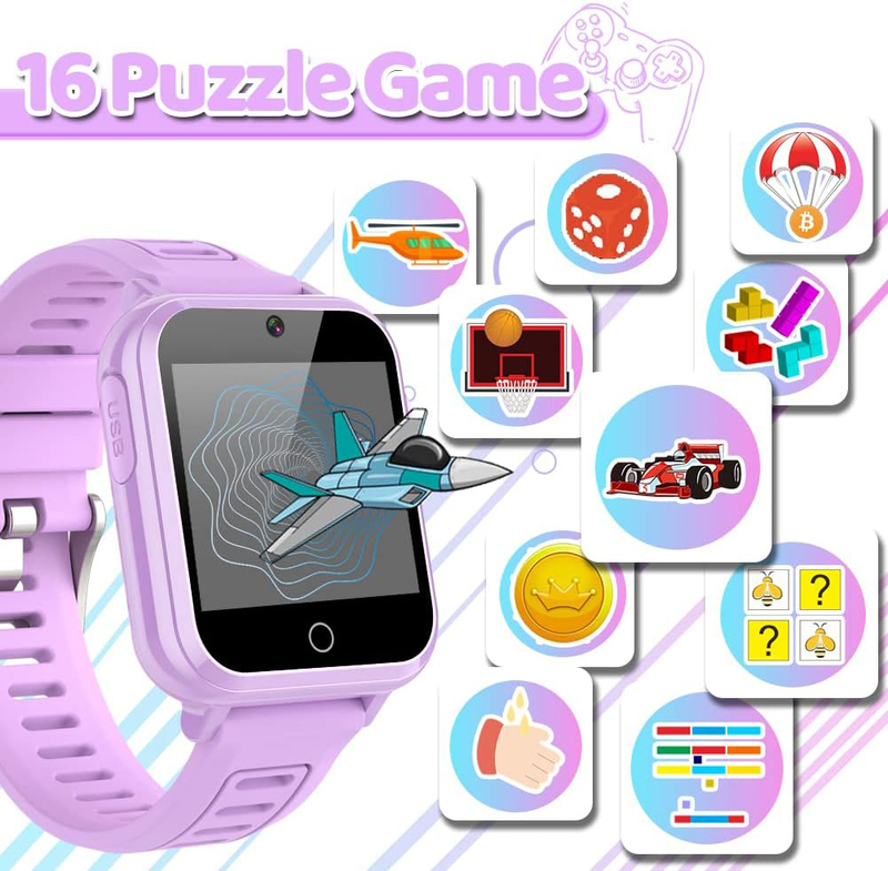 Kids Game 1.54 Inch Smartwatch for Boys Girls, Ages 4-12, Purple