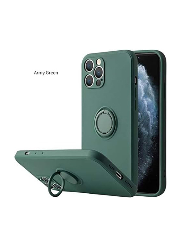 Apple iPhone 11 Pro Scratch-Proof Shockproof Soft Protective Silicone Mobile Phone Case Cover with 360°Rotating Ring Holder, Green