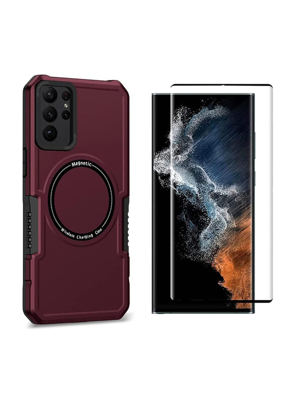 

Generic Samsung Galaxy S23 Ultra Built-in Magnetic Full Around Protection Rugged Shockproof Mobile Phone Case Cover with Screen Protector, 2 Pieces, Red